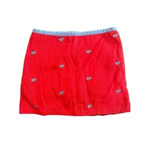 Lands' End Girls Red Blue Whale Embroidered Cotton Skirt Skort Side Zip Size 7